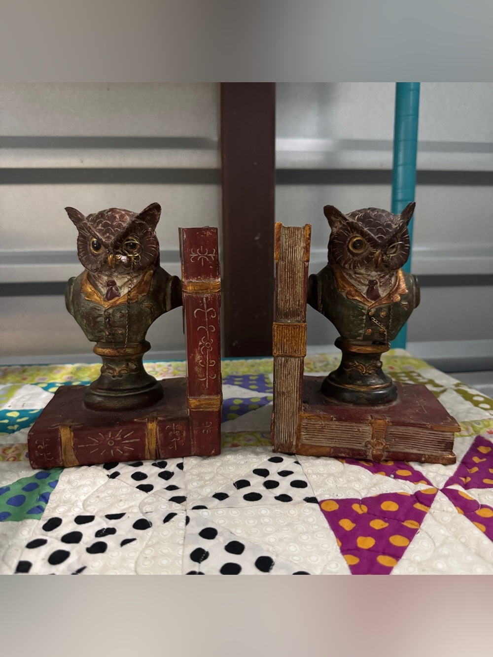 Vintage Brown and Gold "Gentleman Owl" Bookends